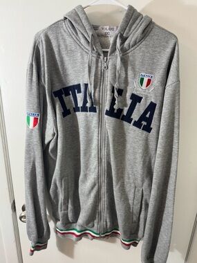 Volare ITALIA Gray Zip-Up Hoodie with Tricolor Trim